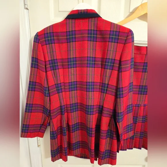 Joseph Ribkoff Vintage Plaid Red and Purple Women's Blazer and Skirt Set Size 10 - Picture 5 of 12